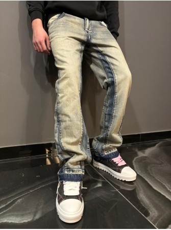 Jeans flare tea wash double patch