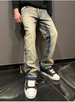 Jeans flare tea wash double patch